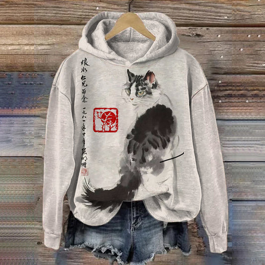 Women's Sport Ink Cat Stamp Hoodie elevenforest