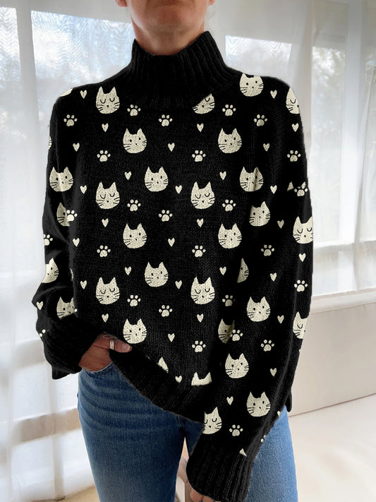 Cute Cats Pattern Cozy Knit Sweater elevenforest
