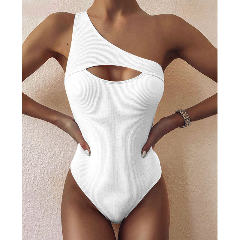 Audelia® | Bikini Color One-shoulder One-piece Swimsuit