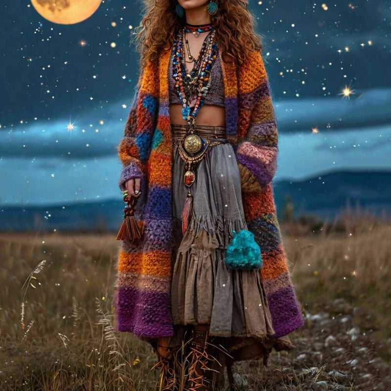 Women's Rainbow Colorful Patchwork Pattern Sweater Cardigan artswardrobe