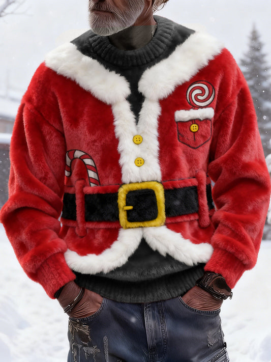 Comstylish Men's Christmas Santa Claus Cosplay Cozy Plush Sweatshirt