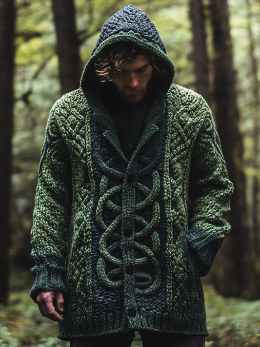 Men's Vintage Celtic Knot Chunky Knit Hooded Cardigan artswardrobe