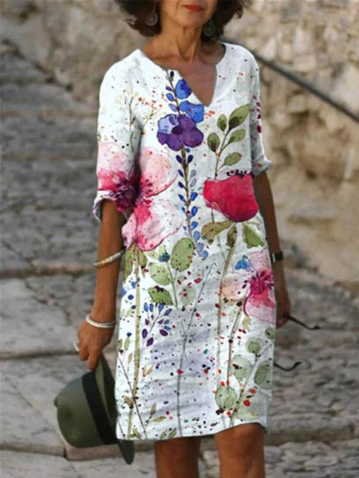 LM | Printed midi dress with V-neckline