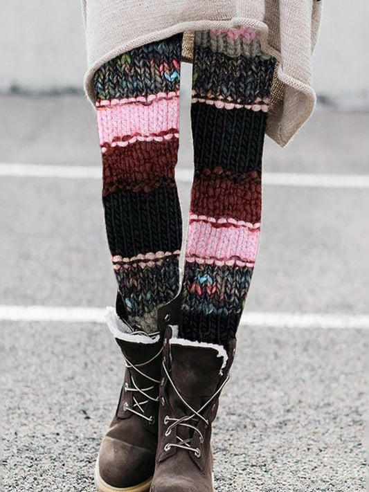 Pink Colorblock Patchwork Chunky Cozy Leggings artswardrobe