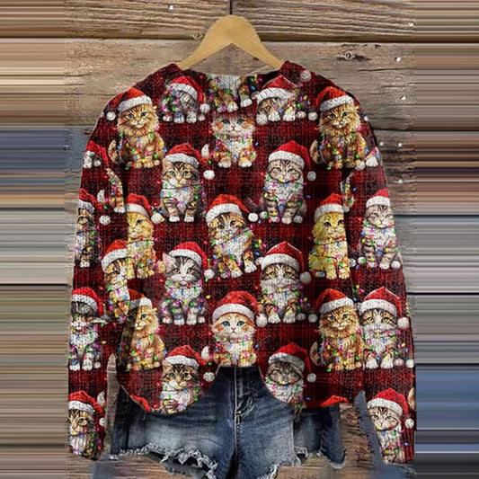 Women's Merry Christmas Cats Knitted Cozy Sweater elevenforest