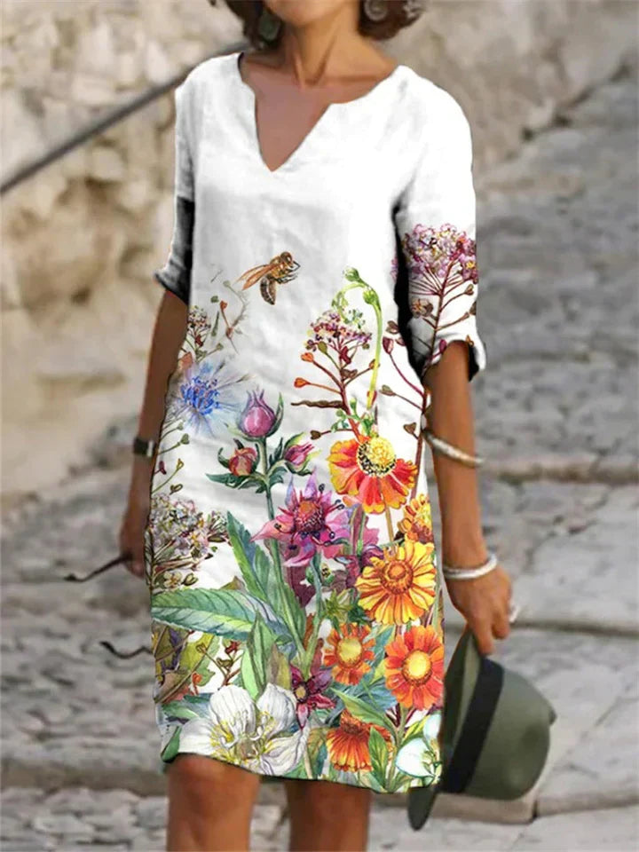 LM | Printed midi dress with V-neckline