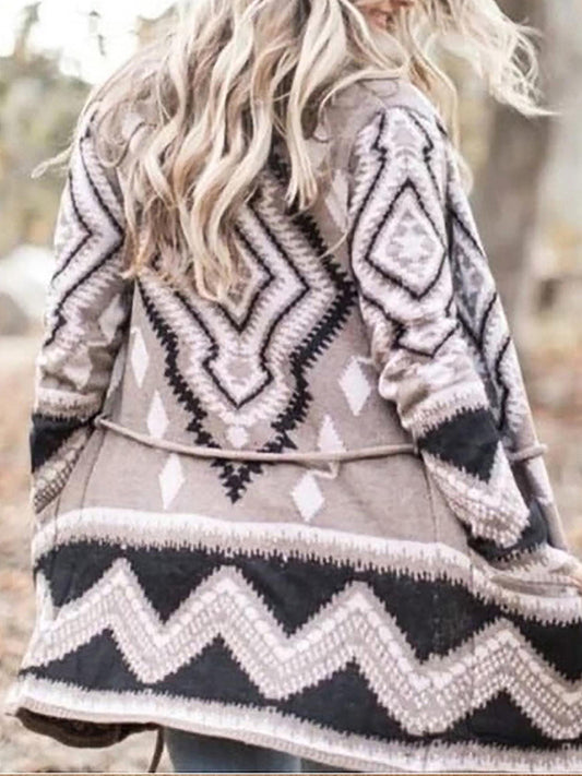 Western Geometric Pattern Vintage Cozy Cardigan artswardrobe