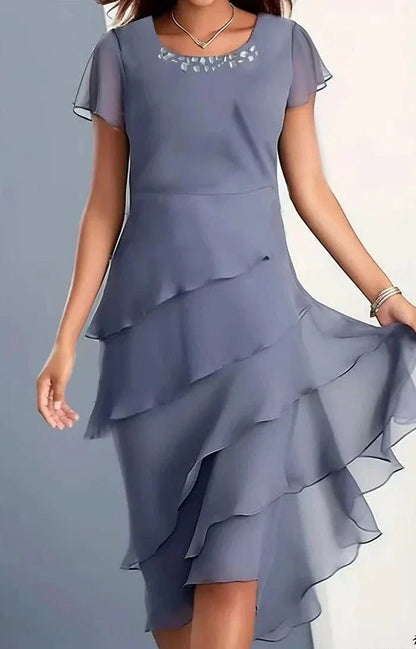 LM | Midi dress in chiffon with layers