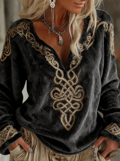 Comstylish Women's Viking Celtic Pattern Art Cozy Flannel Sweatshirt