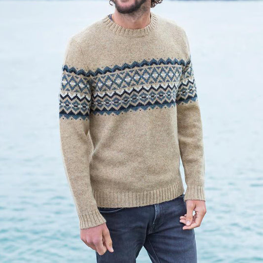 Vintage Geometry Jacquard Crew Neck Cozy Sweater artswardrobe