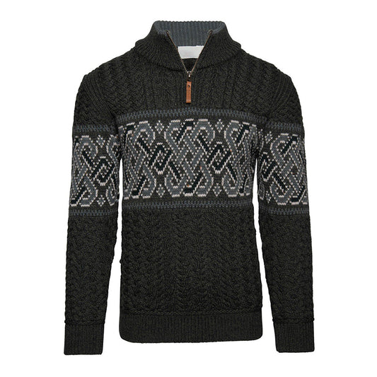 Vintage Warmth Celtic Aran Knit Jacquard Icelandic Half Zip Collar Sweater（Unisex ） elevenforest