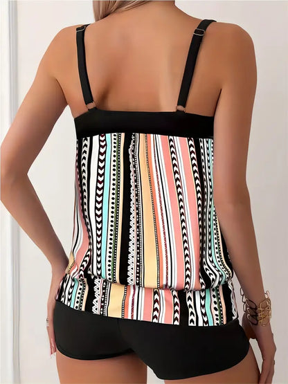 LM | Striped tankini with print