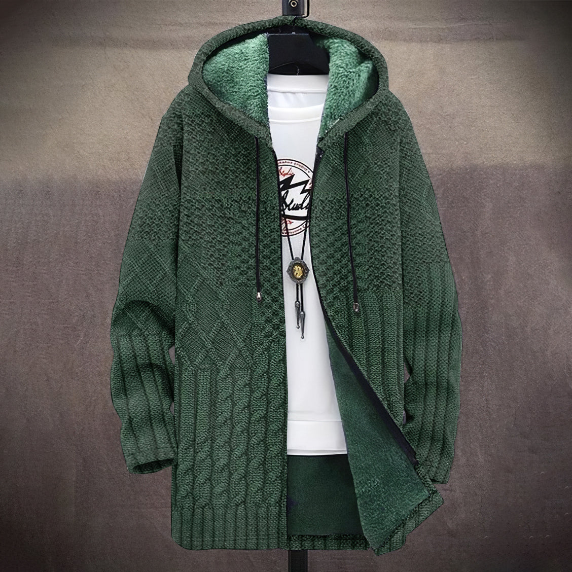 Men's Vintage Knitted Graphic Art Comfort Plush Hooded Coat elevenforest