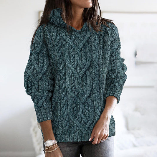 Women's Thick Knitted Hemp Pattern Hooded Sweater artswardrobe
