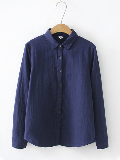 Women's Simple Solid Color Linen Blend Classic Shirt artswardrobe