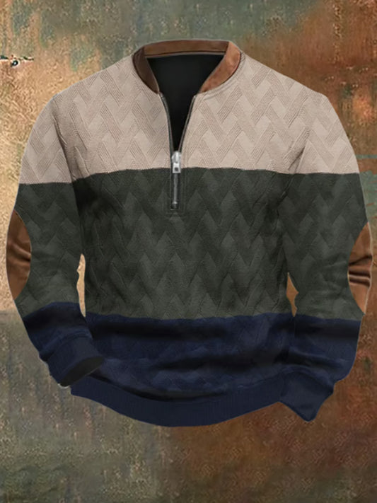 Men's Retro Christmas Print Zip Collar Sweatshirt elevenforest