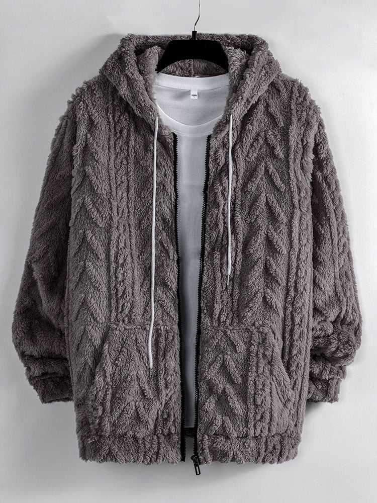 Men's Solid Color Warm Hooded Fleece Jacket artswardrobe