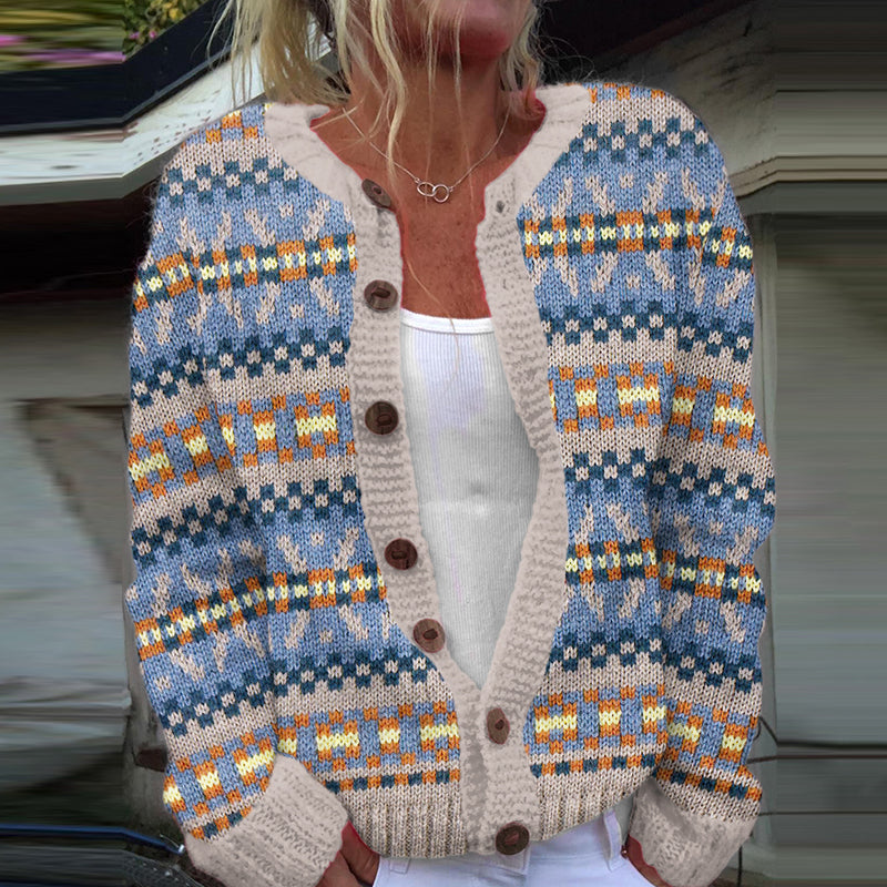 Vintage Tribal Geometric Knitted Sweater Cardigan elevenforest