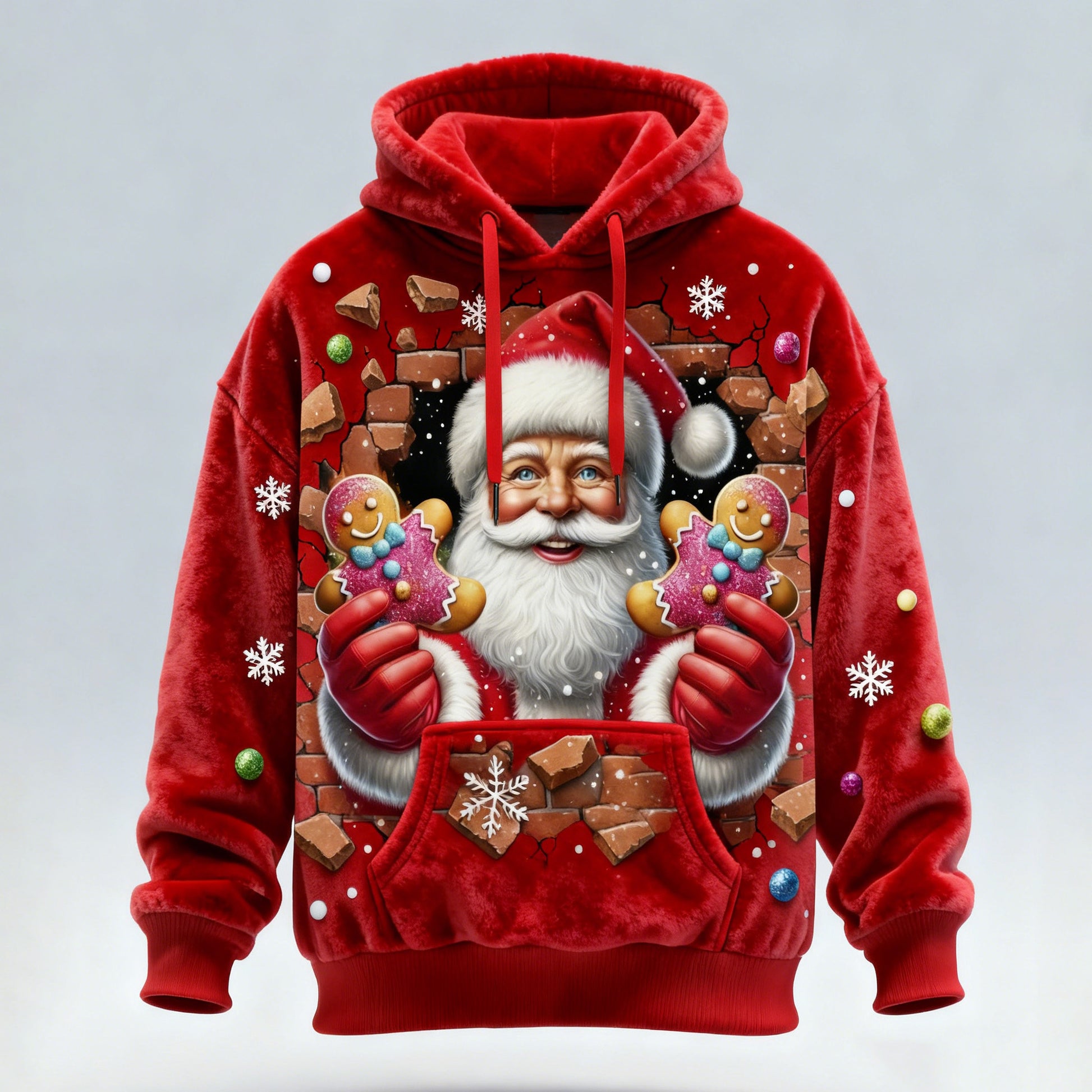 Comstylish Fun Santa Claus Gingerbread Men's Flannel Hoodie