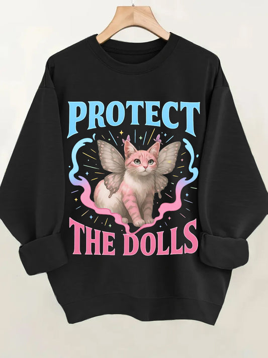Protect The Dolls Gender Equality Trans Pride Funny Cat Women's Sweatshirt elevenforest