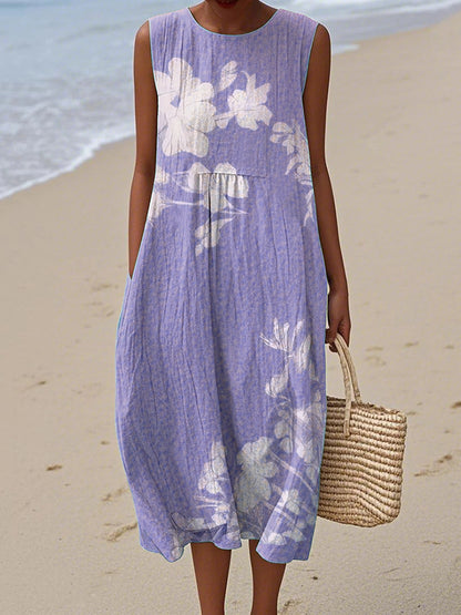 Vintage Loose Floral Art Linen Tank Dress artswardrobe