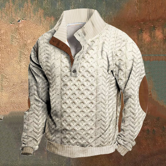 Men's Vintage Country Western Henley Stand Collar Casual Sweatshirt elevenforest