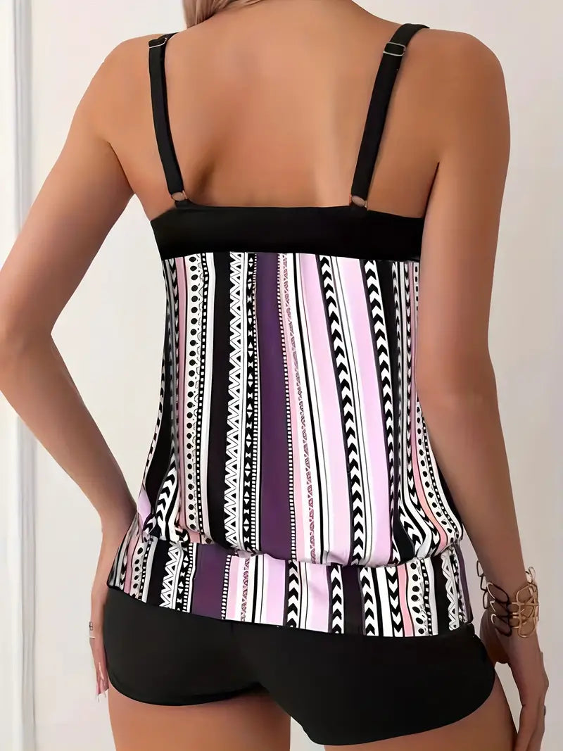 LM | Striped tankini with print
