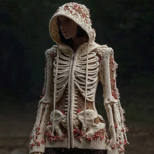 Comstylish Women's Halloween Anatomy Art Colorblock Knit Zipper Cardigan Sweater