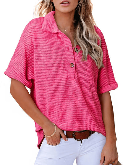 Comstylish Women's Waffle Knit Short Sleeve Tunic Henley Shirts