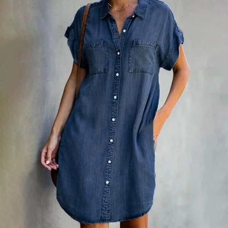 LM | Denim mini dress with button placket