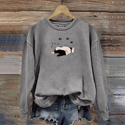 Funny Sleeping Cat Embroidered Print Sweatshirt elevenforest