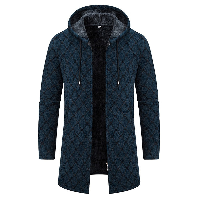 Men's Vintage Knitted Pattern Comfortable Plush Hooded Coat elevenforest