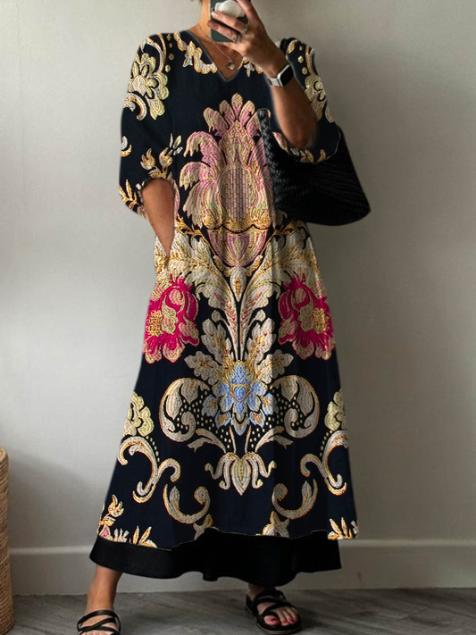 Women'S Retro Floral Pattern Pattern Cotton Dress