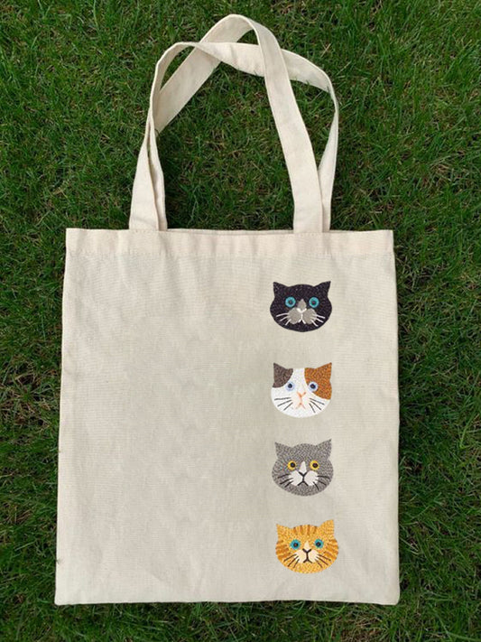 Cute Cats Animal Embroidery Pattern Canvas Bag elevenforest