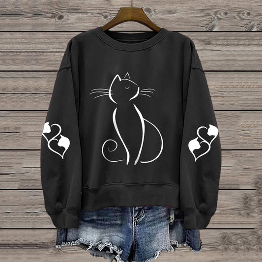 Women's Cute Cat Print Casual Sweatshirt elevenforest