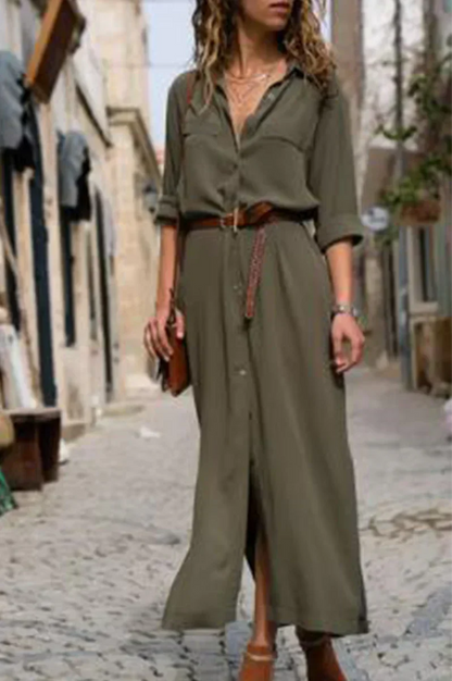 LM | Casual shirt dress with turn-down collar and monochrome patchwork