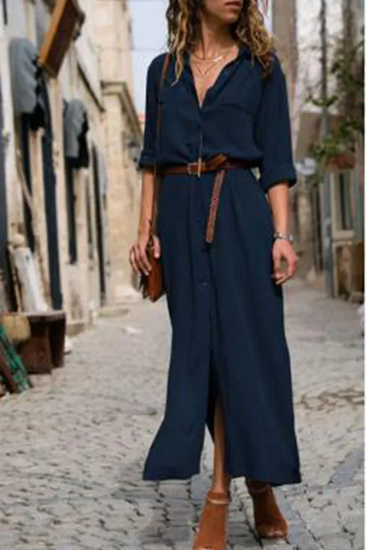 LM | Casual shirt dress with turn-down collar and monochrome patchwork