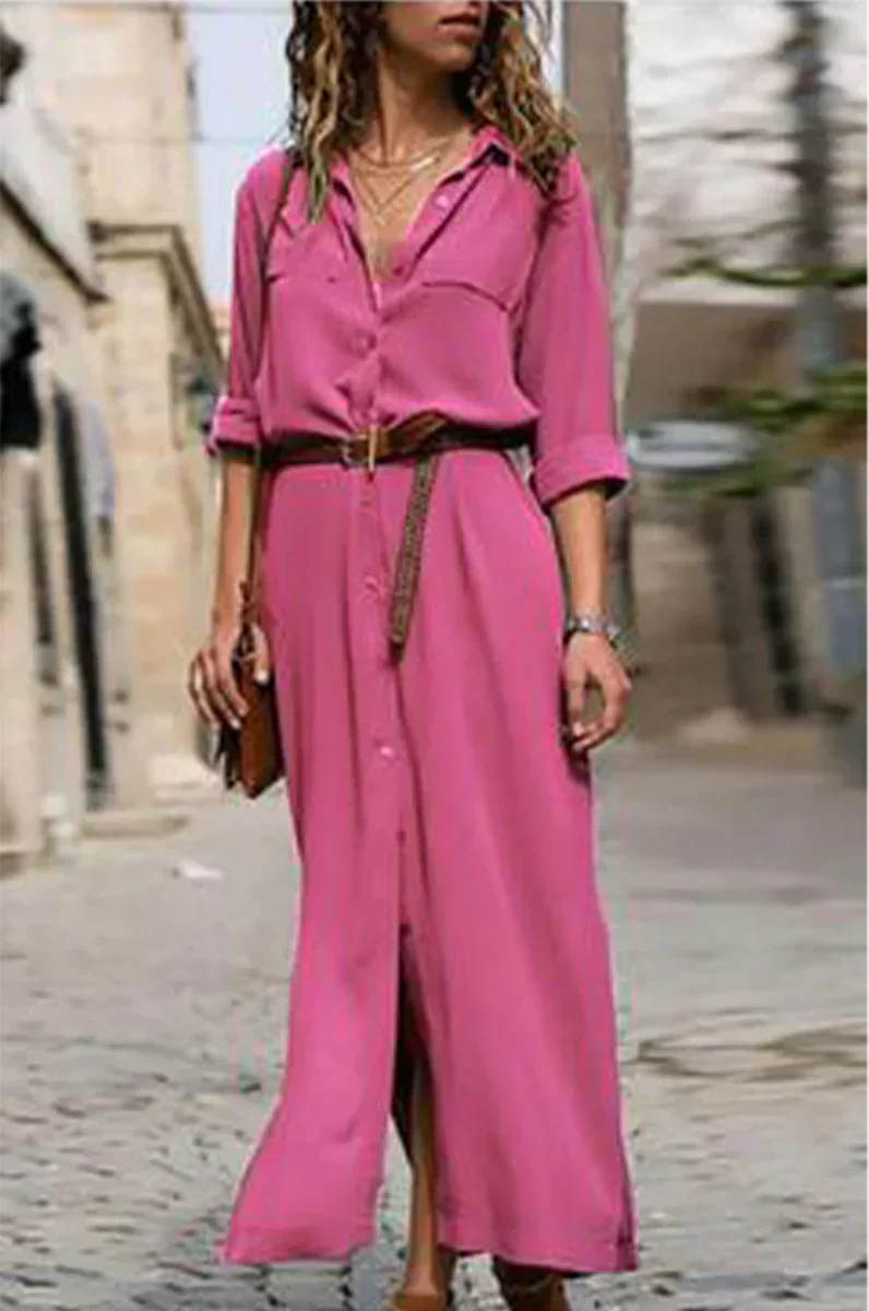 LM | Casual shirt dress with turn-down collar and monochrome patchwork