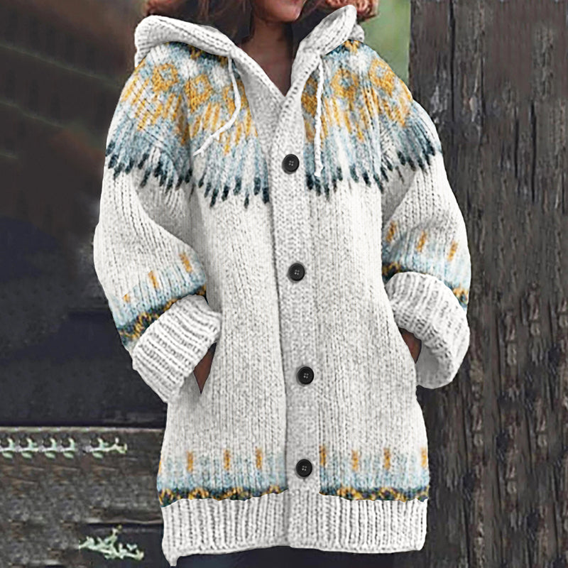 Vintage Geometry Jacquard Button Cozy Sweater elevenforest