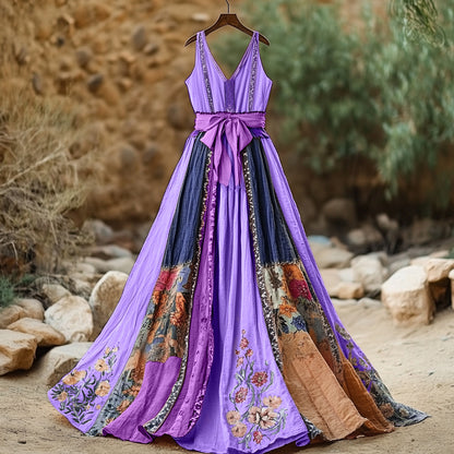Women's Vintage Floral Art Linen Dress artswardrobe