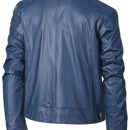 LM | Stylish PU leather jacket with color blocks and multi-zip design