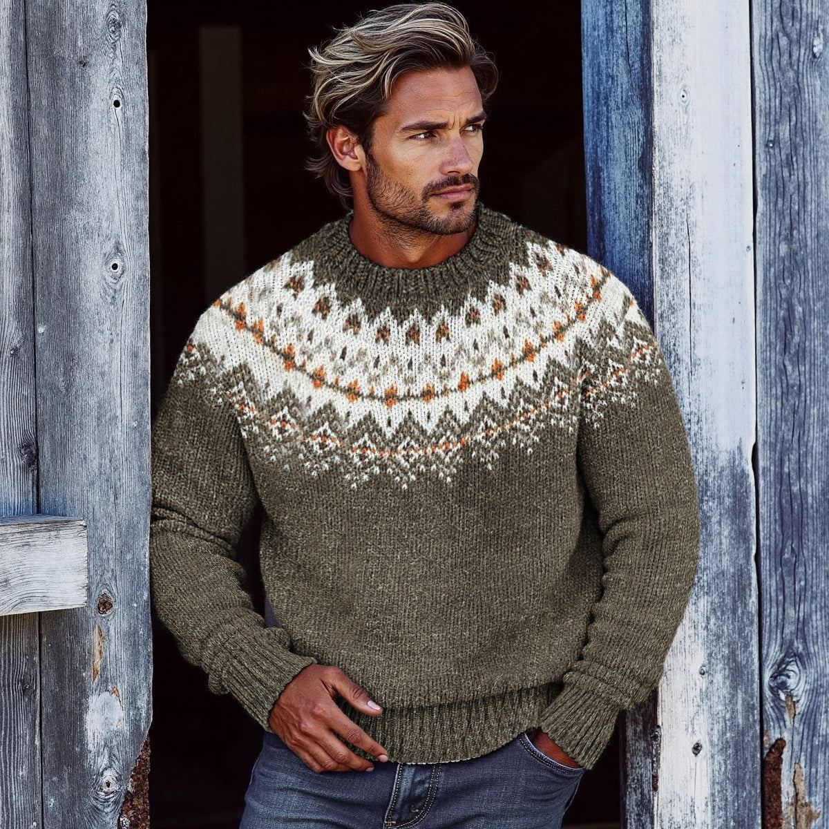 Men's Vintage Fairman Island Jacquard Sweater artswardrobe