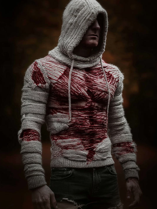 Men's Halloween Human Muscle Art Bandage Hooded Sweater artswardrobe