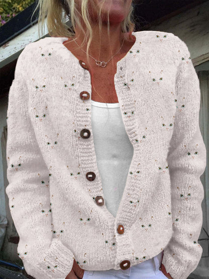 Cute Cat Face Pattern Cozy Knit Cardigan elevenforest