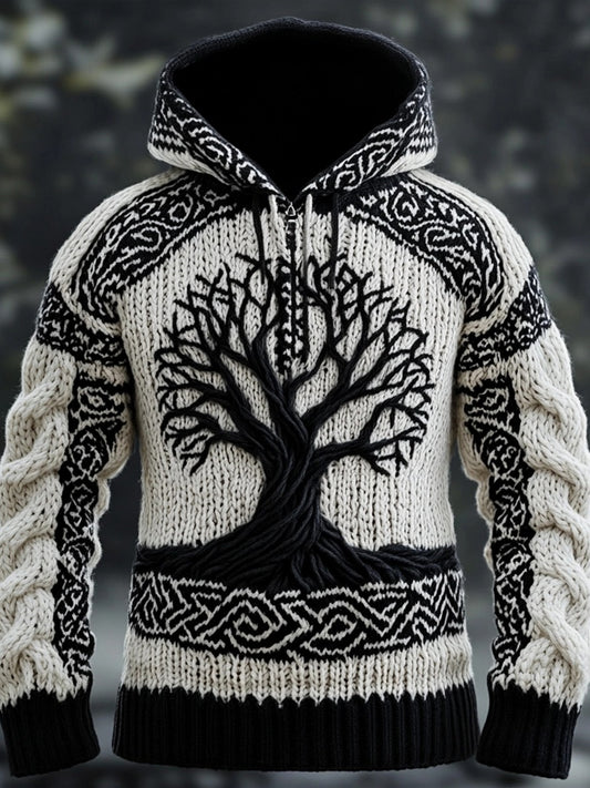 Men's Viking Tribal Tree Of Life Celtic Knot Chunky Hooded Sweater artswardrobe