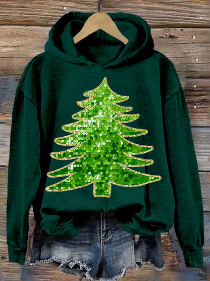 Comstylish Sequin Christmas Tree Embroidered Cozy Hoodie
