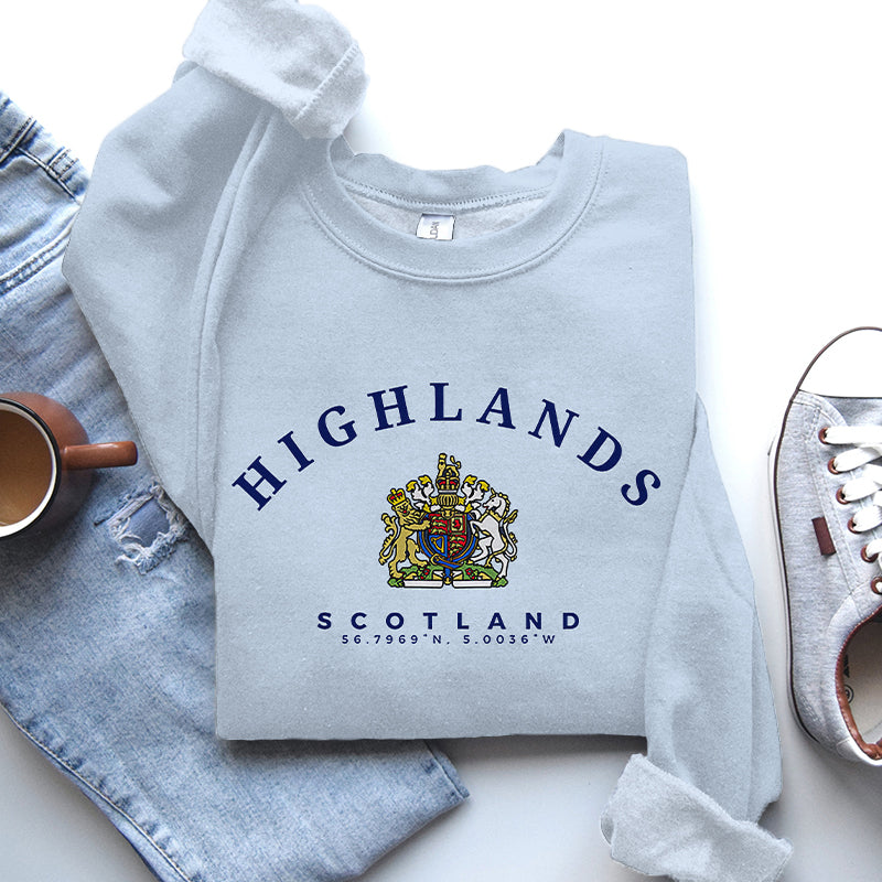 Comstylish The Scottish Highlands Print Crew Neck Casual Sweatshirt