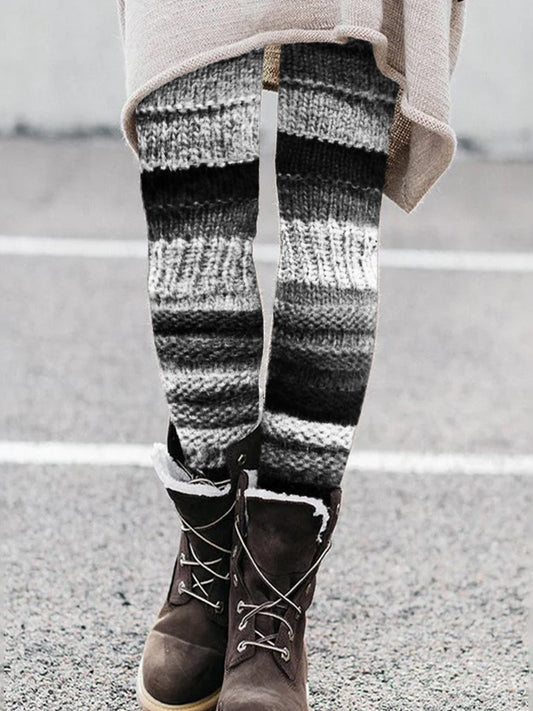 Vintage Black & White Patchwork Cozy Knit Leggings artswardrobe