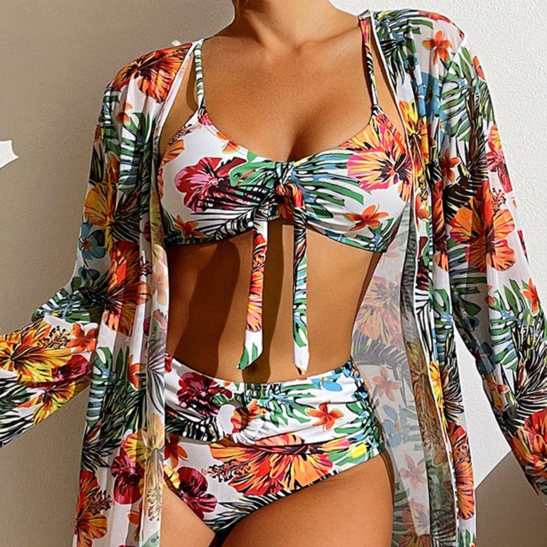 LM | 3-piece floral bikini with cover-up
