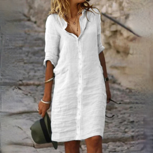 LM | Loose shirt dress with lapel button